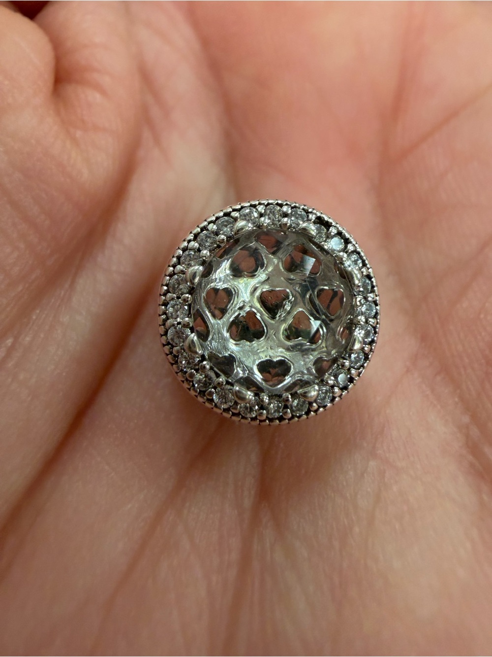 Pandora Silver Heart Cutout Pavé Circle Charm new no box